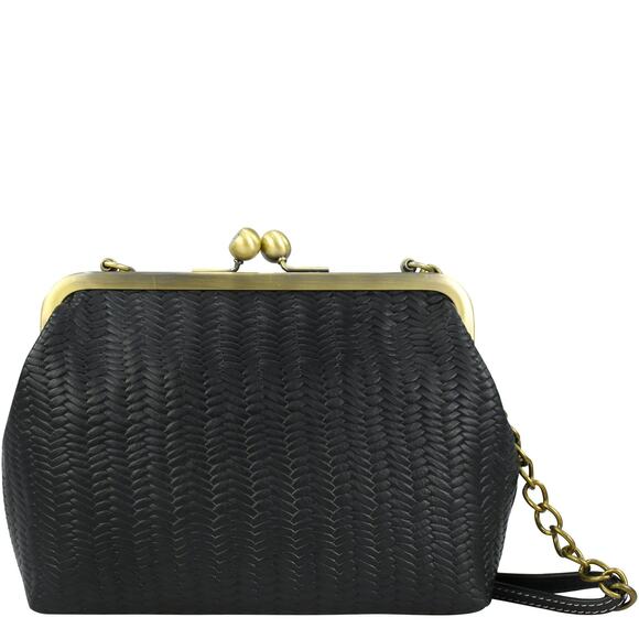 Anna by Anuschka French clasp Clutch Crossbody Handbag Black One Size NWT - Picture 1 of 13
